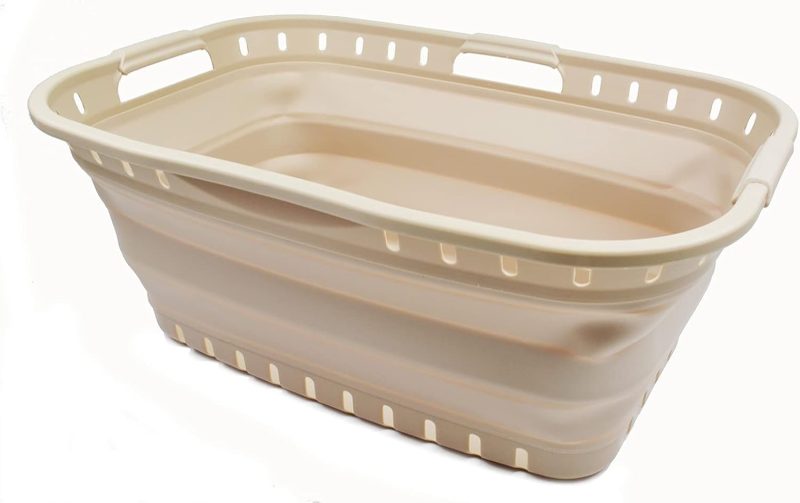 44L Collapsible Plastic Laundry Basket - Foldable Pop Up Storage Container/Organizer - Portable Washing Tub - Space Saving Hamper/Basket (1, Apricot), Size : 25.4 x 17.3 x 10.2 inches - Image 2