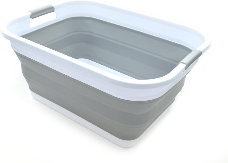 41L (10.8 gallon) Collapsible Plastic Laundry Basket-Foldable Pop Up Storage Container/Organizer-Portable Washing Tub-Space Saving Hamper, Water capacity: 32L (8.4 gallon) (Rectangular, Grey)