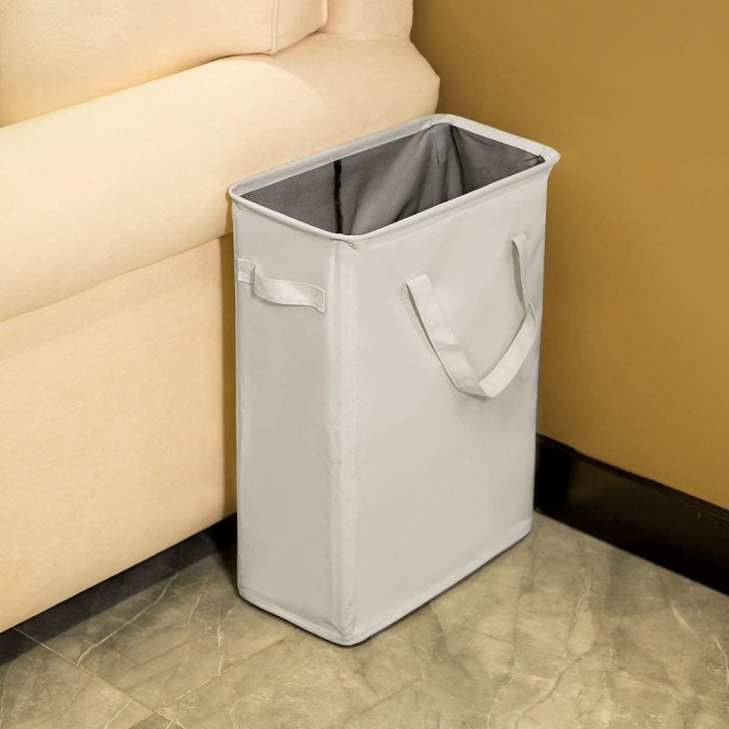 45L Slim Laundry Hamper Narrow Laundry Basket with Handle Foldable Dirty Clothes Portable Skinny Hamper Organizer Storage Bins (22 inches, beige) - Image 2