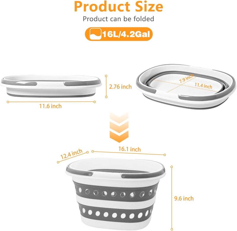 Compact 4.2 Gallon (16L) Collapsible Laundry Basket - Small Size with Handle - Foldable Pop-up Storage Container - Space-Saving Portable Hamper for Sorting Clothes(1,Gray) - Image 2
