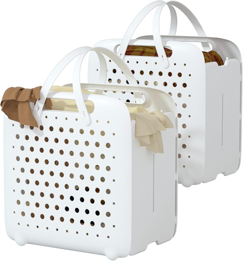 45L Foldable Laundry Hamper 2 Section, Collapsible Laundry Baskets Plastic, with Durable Handles for Easy Transport, Breathable Storage Basket for Organizing, Clothes Hamper for Laundry