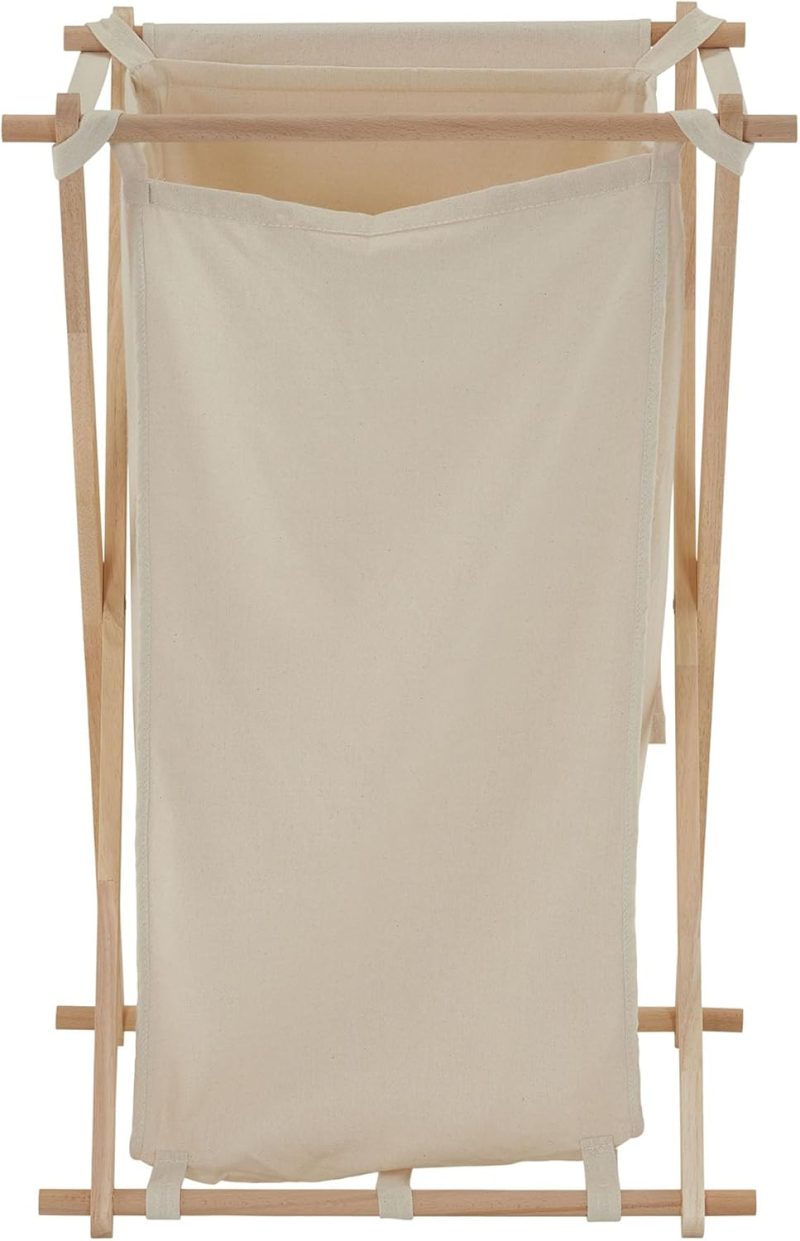 Collapsible Wood X-Frame Laundry Hamper with Fold Over Lid