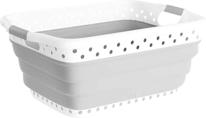 Collapsible Plastic Laundry Basket - Space-Saving Container with Comfort Grip Handles for Laundry Room Organization and Storage by  (Gray)