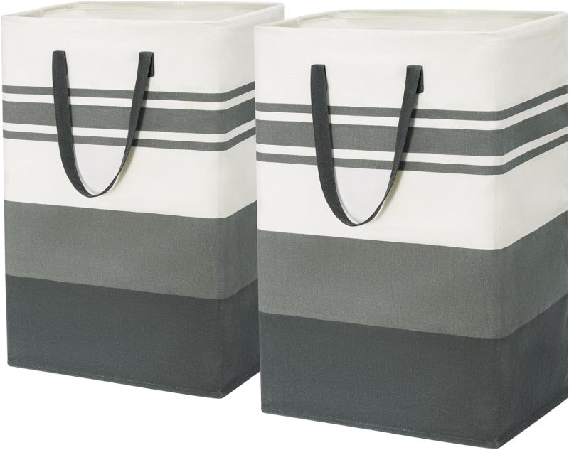 Large Laundry Hamper for Toys, 2-Pack 75L Tall Clothes Hamper Basket Organizer with Extended Handles, Folding Baby Laundry Baskets for Dorm and Family, Grey