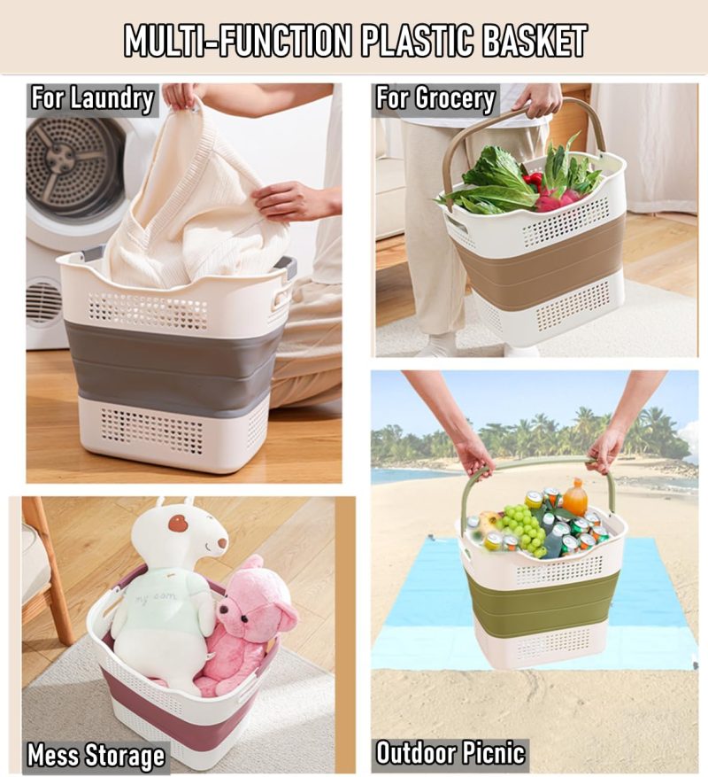 Collapsible Laundry Basket Pop Up Hamper with Handle for Adults Kids, 30L(8 Gallon) Foldable Plastic Clothes Storage Organizer Portable Clothing Washing Crate Tub, Space Saving Container Bin, Purple - Image 2