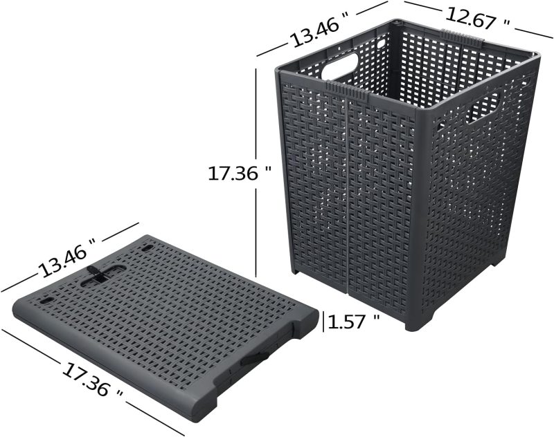 45L Plastic Collapsible Storage Laundry Baskets, Foldable Laundry Hampers, 2 Packs Gray - Image 2