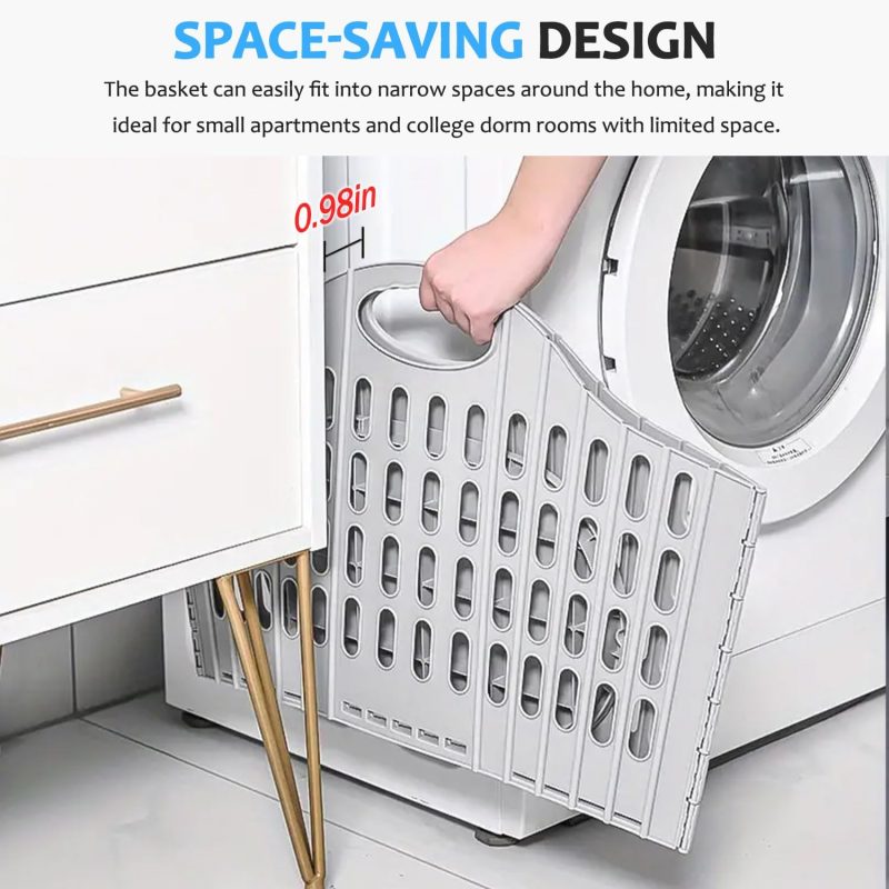 Collapsible Laundry Basket - 63L/16.6 Gallon Large Plastic With Carry Handle, Space-Saving, Foldable for Easy Storage, Home, Dorm, Travel Use (B/Grey, 2 Pack) - Image 2