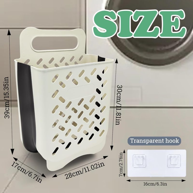 Laundry Hamper, Plastic Collapsible Laundry Basket, Portable Wall-Mounted Dirty Clothes Hamper with Hook Space-Saving Foldable Laundry Basket with for Room Storage & Organizing (Blue) - Image 2