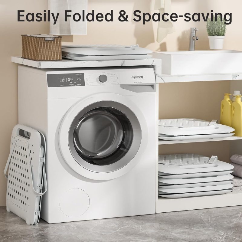 45L Foldable Laundry Hamper 2 Section, Collapsible Laundry Baskets Plastic, with Durable Handles for Easy Transport, Breathable Storage Basket for Organizing, Clothes Hamper for Laundry - Image 2