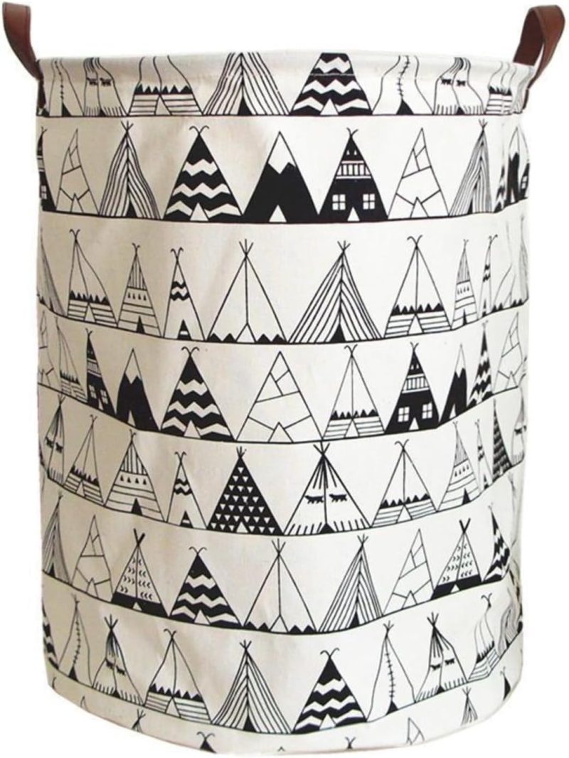 Large Storage Basket, Folding Laundry Hamper Canvas Laundry Basket with Waterproof PE Coating, Round Large Storage Baskets for Bedroom, Clothes, Toys