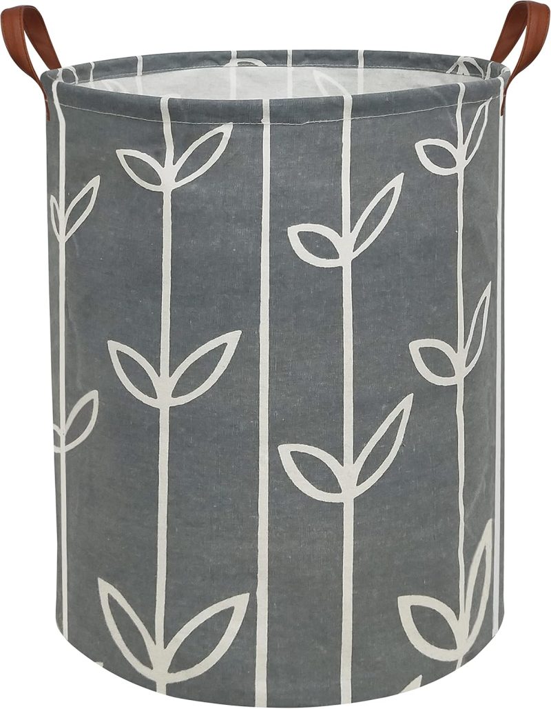 Large Storage Baskets,Waterproof Laundry Baskets,Collapsible Canvas Basket for Storage Bin for Kids Room,Toy Organizer,Home Decor,Baby Hamper (Grey leaves)