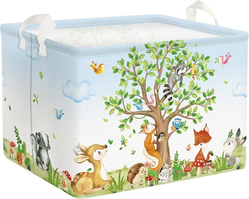 Forest Life Tree Baskets Rectangular, Kids Basket,Waterproof Foldable Canvas Laundry Basket,Nursery Hamper,Room Decor,Shelf Basket(Animal)
