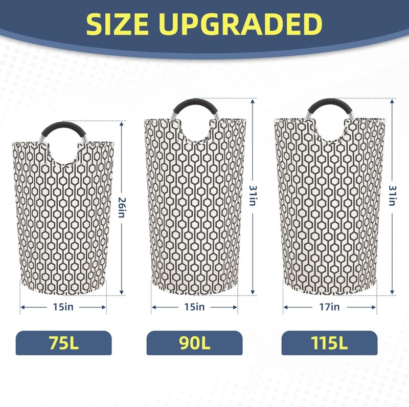 2 Pack 115L Extra Large Laundry Basket Freestanding Laundry Hamper, Collapsible Laundrys Baskets Waterproof Laundry Bag with Padded Handles, Folding Tall Clothes Hamper, Hexagon - Image 2