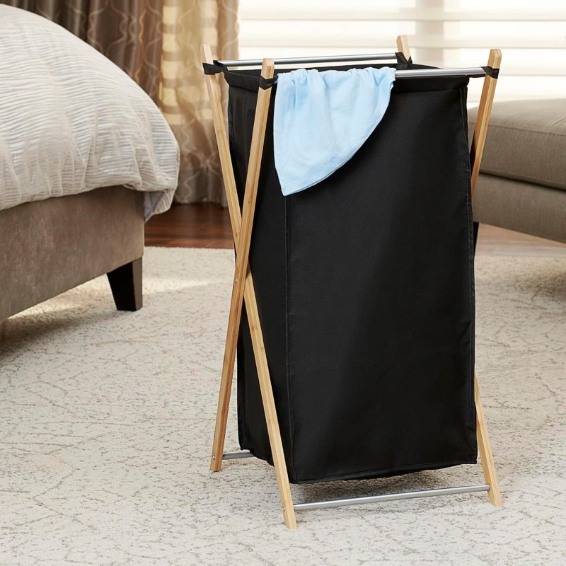 X-Frame Bamboo Laundry, Collapsible Wood Frame with Washable Poly-Cotton Bags - Image 2