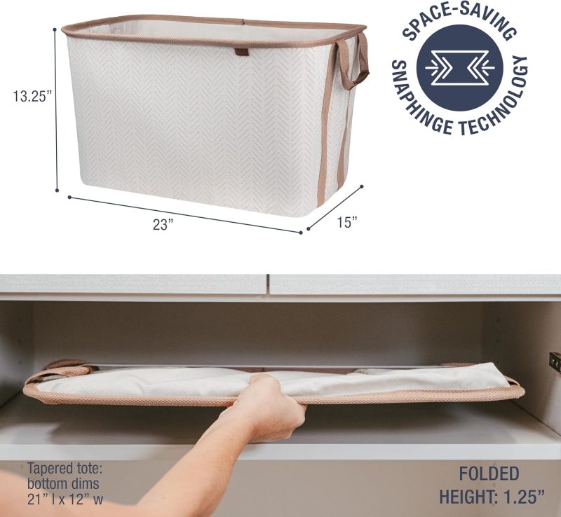 Collapsible Laundry Basket Hamper -  Cream Herringbone 2Pack 60L -SpaceSaving Storage Organizer with Handles Foldable Home Organization - Image 2