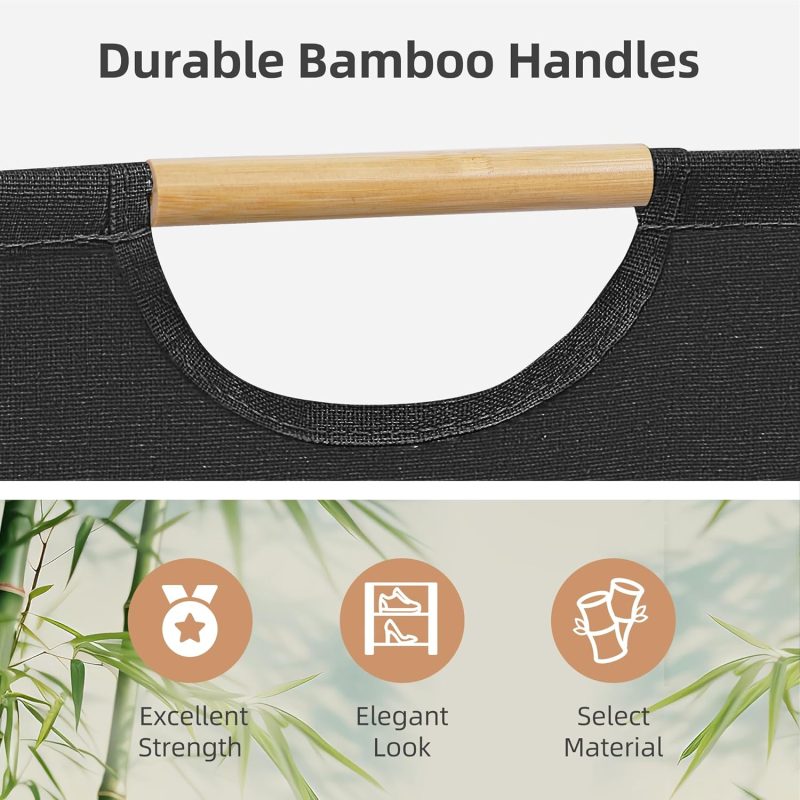 2-Pack Large Laundry Hamper, 80L (21.1 Gal) Collapsible Laundry Basket with Bamboo Handles, Freestanding Waterproof Clothes Hamper for Laundry Room, Bedroom, Dorm, Towels, Toys, Black - Image 2