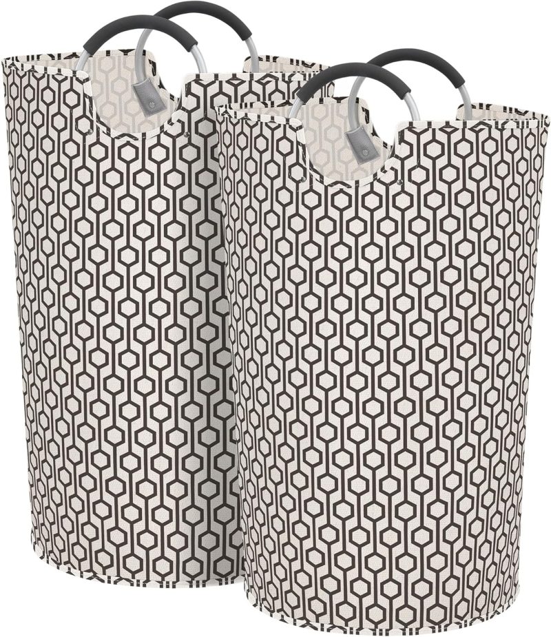 2 Pack 115L Extra Large Laundry Basket Freestanding Laundry Hamper, Collapsible Laundrys Baskets Waterproof Laundry Bag with Padded Handles, Folding Tall Clothes Hamper, Hexagon
