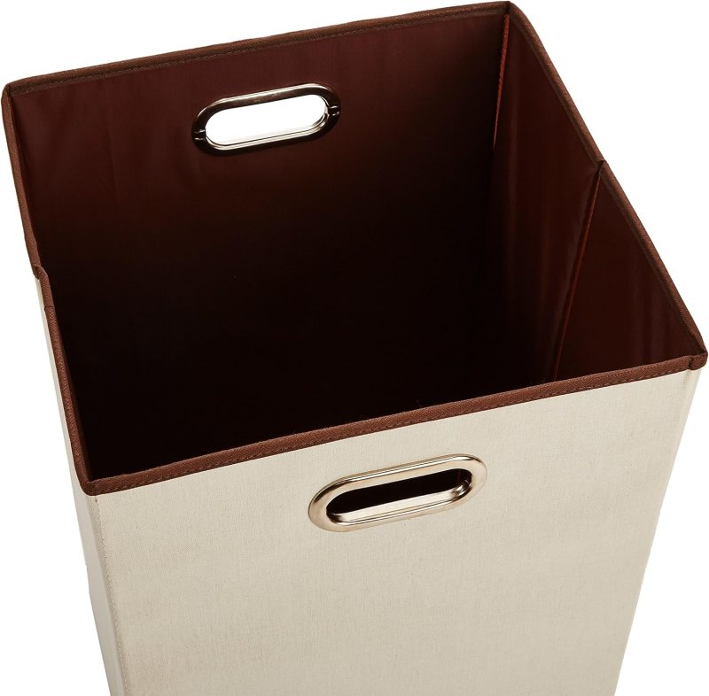 Rectangular Foldable Laundry Basket Hamper, Beige,Brown - Image 2